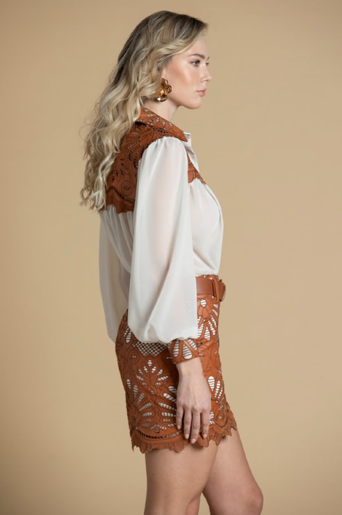 Embroidered Faux Leather Skirt