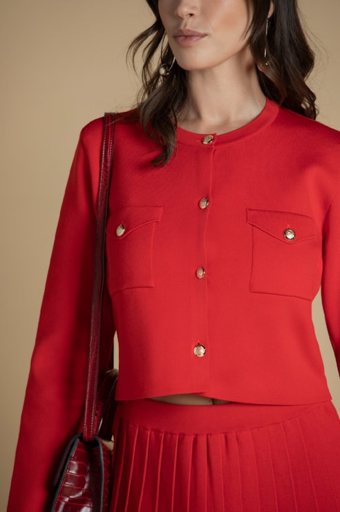 Knit jacket with gold buttons