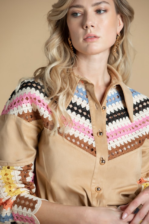 Suede-effect Shirt with Crochet