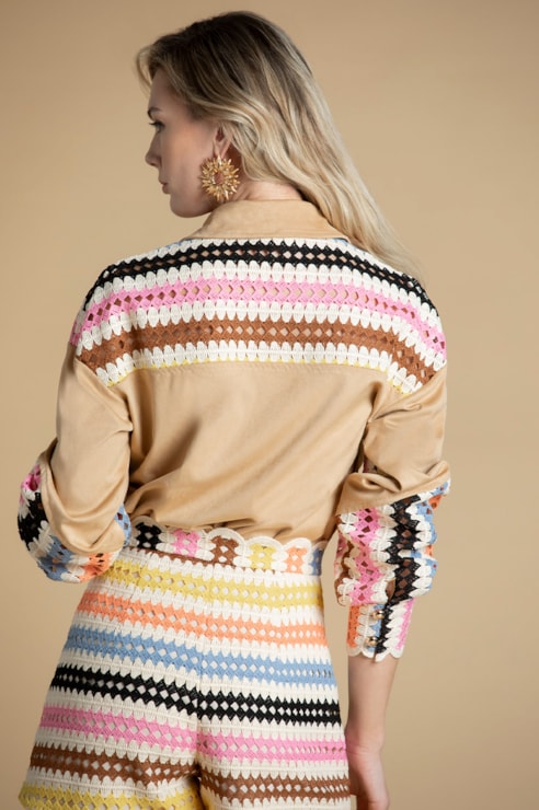 Suede-effect Shirt with Crochet