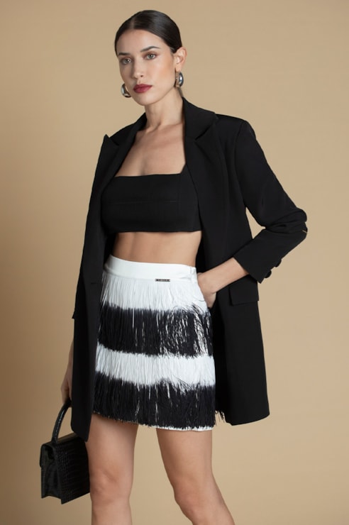 Mini Skirt with Fringes and Mid-Rise Waist