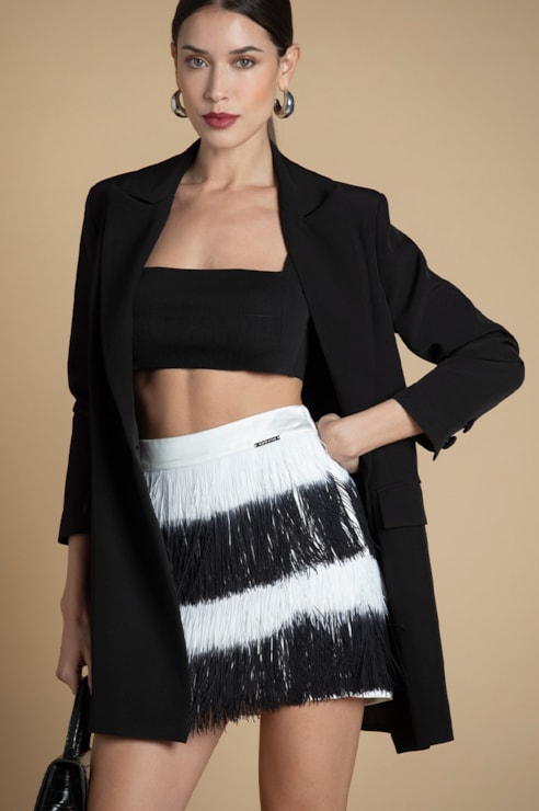 Mini Skirt with Fringes and Mid-Rise Waist