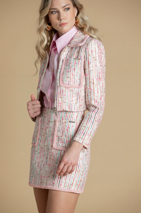 Saia de Tweed com Bolsos Frontais