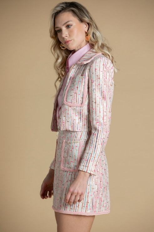 Saia de Tweed com Bolsos Frontais