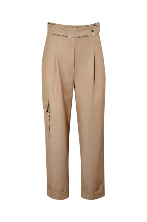 Calças chino debruabo em animal print cobra
